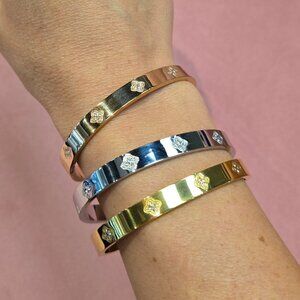 Cubic Zirconia Flower Clover 🌸 Electroplated Stainless Steel Bracelets Bangles